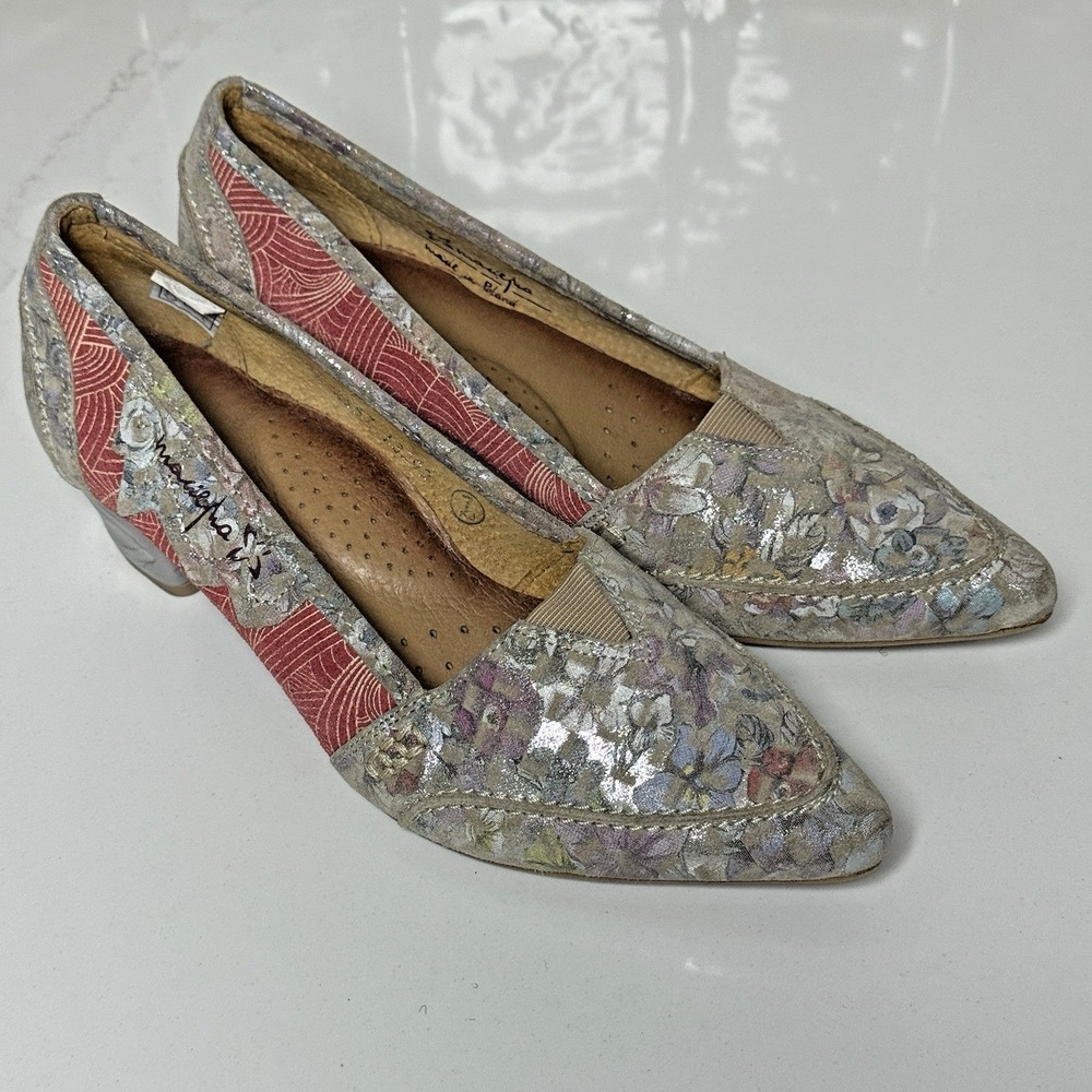 Maciejka Floral Patchwork Pumps Women 37 Multi Color Metallic Low Block Heel